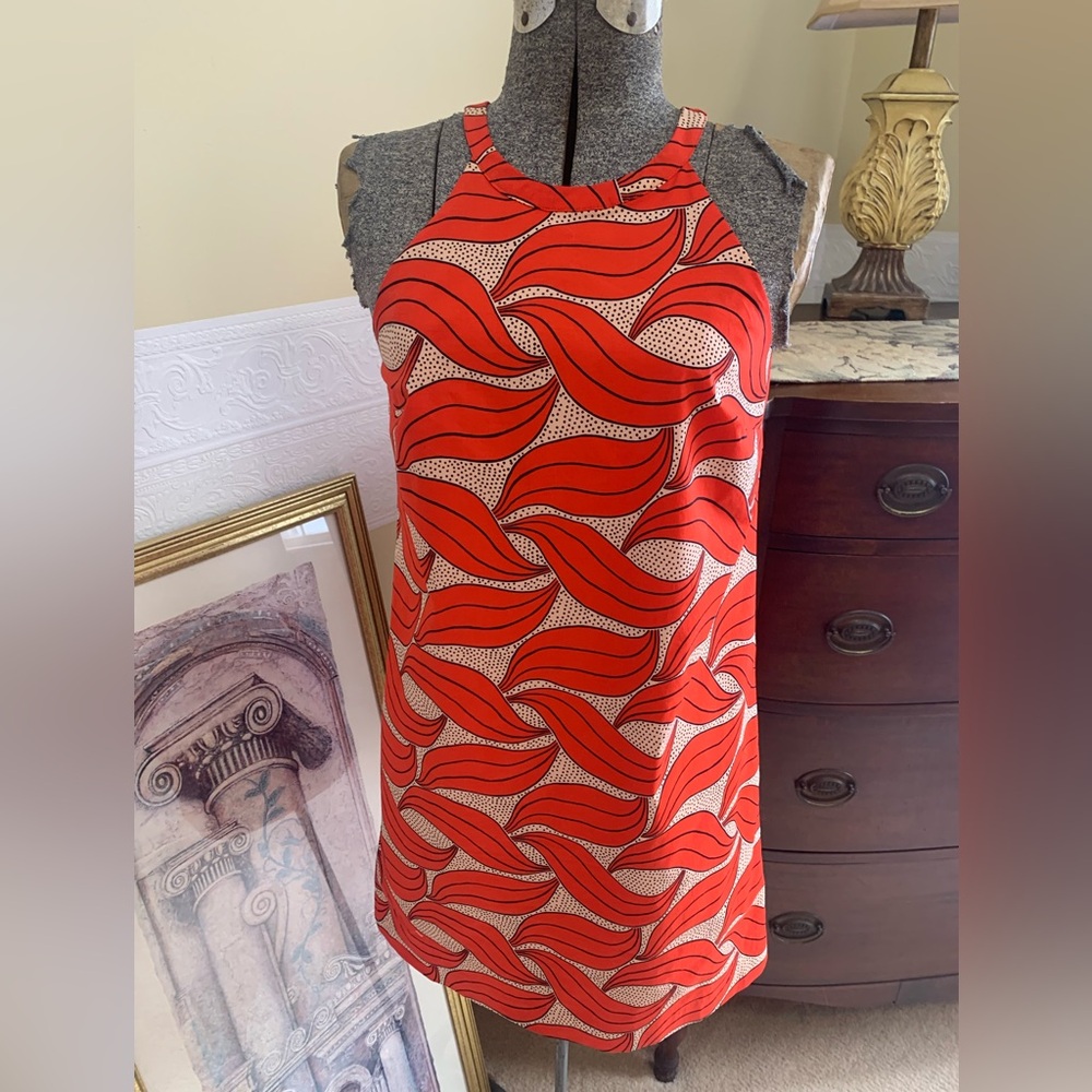 Ann Taylor Red Wave Print Halter Dress